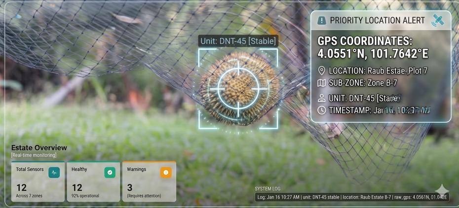 Smart net with a durian fall detected and located on the LinkIQ overlay