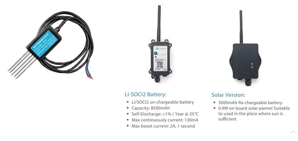 LinkSoil 7-in-1 probe with battery and solar transmitters